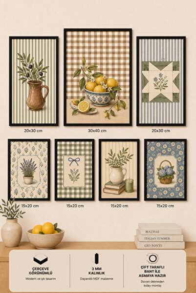 UNT 7'li Çerçeve Görünümlü Akdeniz | Limon | Zeytin | Modern | İtalyan & Medi...