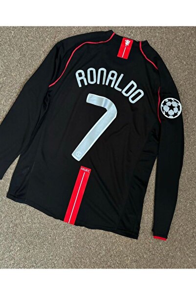 2008 Manchester United Premier Lig Fontlu Uzun Kollu Ronaldo Forması Siyah
