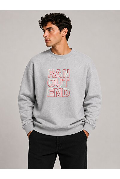 herkesemoda Ran Out Print Detailed Crew Neck 2 Thread Sweatshirt