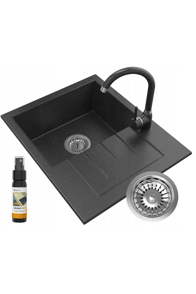 Granitan Chiuveta de granit Milano, Granitan, mixer de bucatarie Beta, Negru ...
