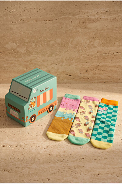 Katia&Bony Children's 3-Piece Ice Cream Patterned Boxed Cotton Socks