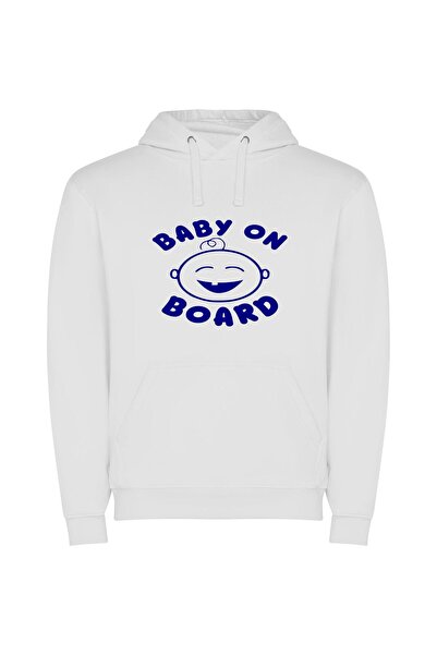 iLovePrints Blue Neon Baby Emblem Φούτερ με κουκούλα σε χρώμα Λευκό