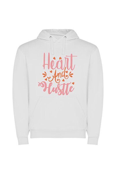 iLovePrints Pink Heart Hustlers: Clean Design Φούτερ με κουκούλα σε χρώμα Λευκό