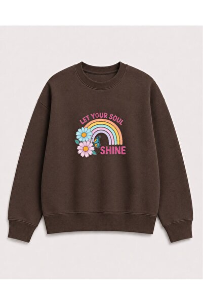 herkesemoda Hanorac cu imprimeu curcubeu, cu 2 fire, cu guler tip crewneck