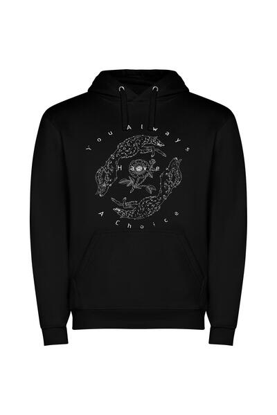 iLovePrints Monochrome Floral Embrace Φούτερ με κουκούλα σε χρώμα Μαύρο