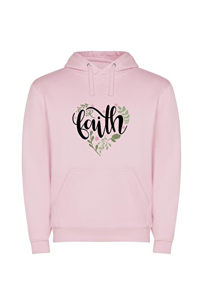 iLovePrints Floral Faith Lettering Φούτερ με κουκούλα σε χρώμα Ροζ
