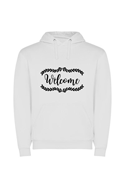 iLovePrints Elegant Welcome Sign Φούτερ με κουκούλα σε χρώμα Λευκό