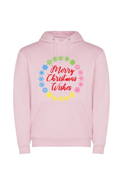 iLovePrints Festive Snowflake Greetings Φούτερ με κουκούλα σε χρώμα Ροζ