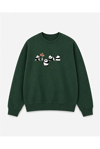 herkesemoda Baby Pandas Printed 2 Thread Threaded Crew Neck Sweatshirt