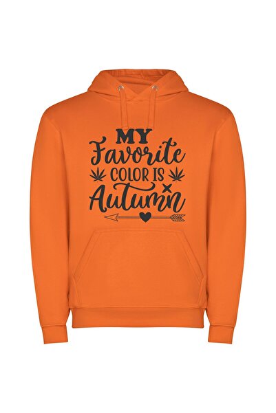 iLovePrints Autumn's Happy Favorite Quotes Φούτερ με κουκούλα σε χρώμα Πορτοκαλί
