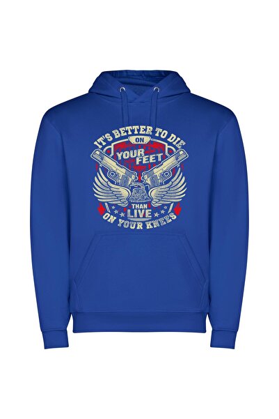 iLovePrints Defiant Freedom: Detailed Militia Φούτερ με κουκούλα σε χρώμα Μπλε