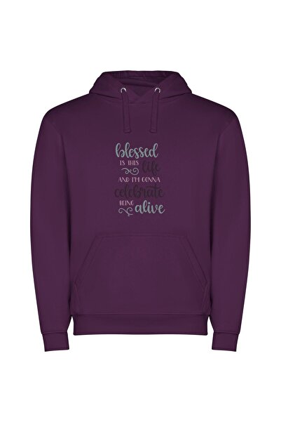 iLovePrints Blissful Life Declaration Φούτερ με κουκούλα σε χρώμα Μωβ