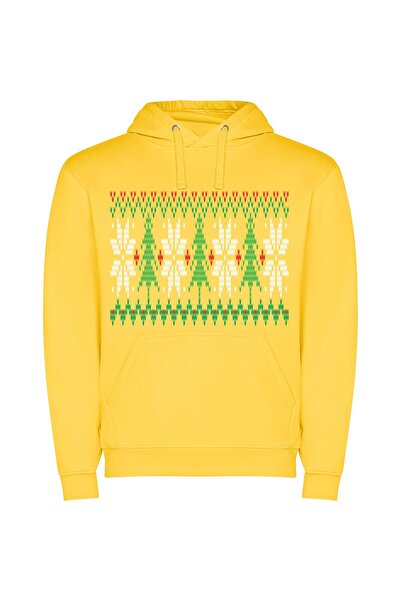 iLovePrints Festive Pattern Wonderland Φούτερ με κουκούλα σε χρώμα Κίτρινο