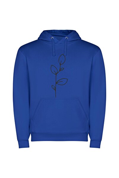 iLovePrints Elegant Floral Line Sketch Φούτερ με κουκούλα σε χρώμα Μπλε