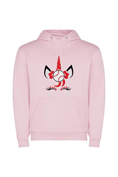 iLovePrints Magic Horned Baseball Mascot Φούτερ με κουκούλα σε χρώμα Ροζ