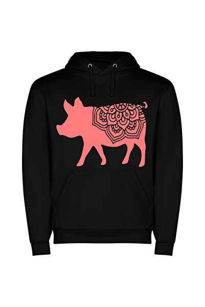 iLovePrints Pig Artistic Homage Φούτερ με κουκούλα σε χρώμα Μαύρο