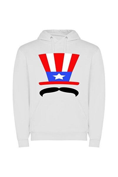 iLovePrints Patriotic Hat Extravaganza! Φούτερ με κουκούλα σε χρώμα Λευκό
