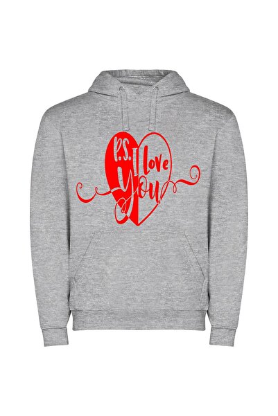 iLovePrints Love-Filled Heart: Digital Bliss Φούτερ με κουκούλα σε χρώμα Γκρι