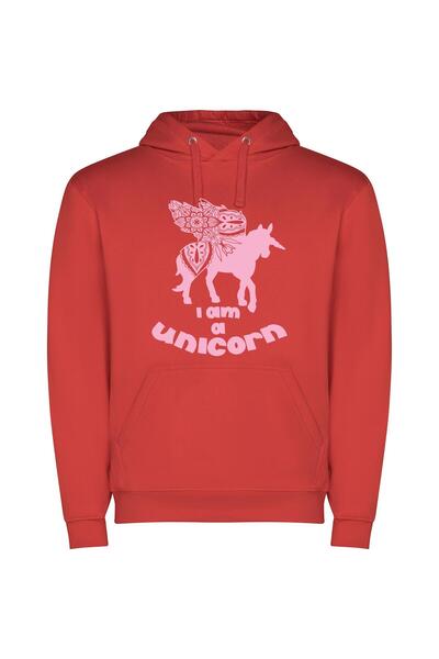 iLovePrints Majestic Floral Unicorn Φούτερ με κουκούλα σε χρώμα Κόκκινο
