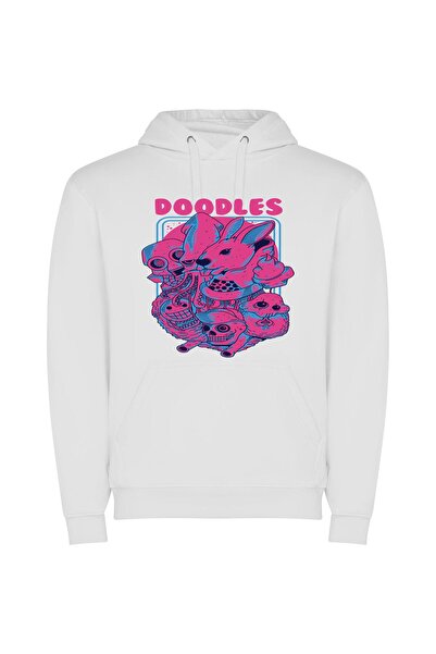 iLovePrints Psychedelic Skulls Print Φούτερ με κουκούλα σε χρώμα Λευκό