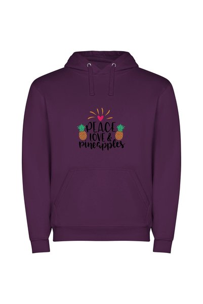 iLovePrints Pineapple Love and Peace Φούτερ με κουκούλα σε χρώμα Μωβ