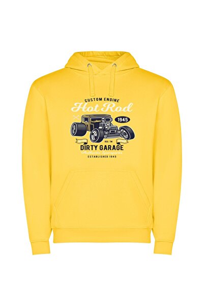 iLovePrints Retro Garage Artistry Φούτερ με κουκούλα σε χρώμα Κίτρινο