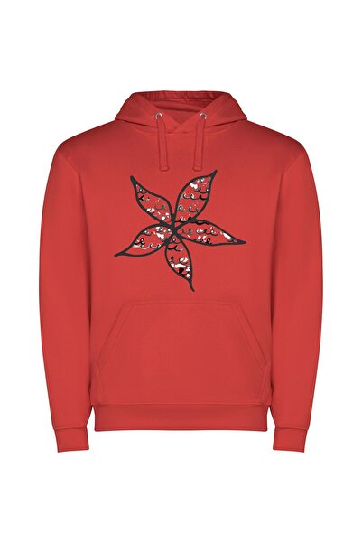 iLovePrints Enigmatic Floral Masterpiece Φούτερ με κουκούλα σε χρώμα Κόκκινο