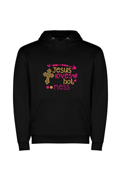 iLovePrints Sizzling Savior's Sacred Image Φούτερ με κουκούλα σε χρώμα Μαύρο