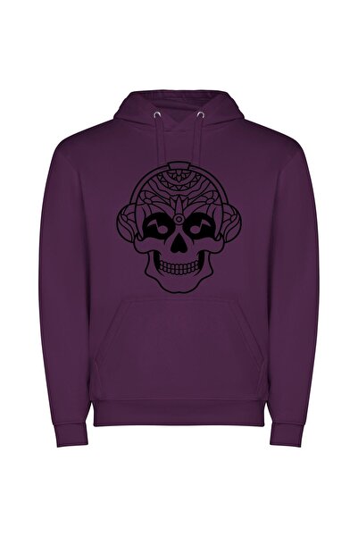 iLovePrints Floral Aztec Skull Φούτερ με κουκούλα σε χρώμα Μωβ