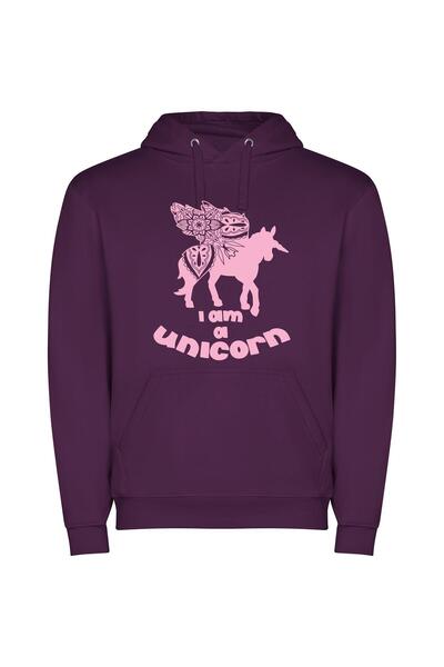 iLovePrints Majestic Floral Unicorn Φούτερ με κουκούλα σε χρώμα Μωβ