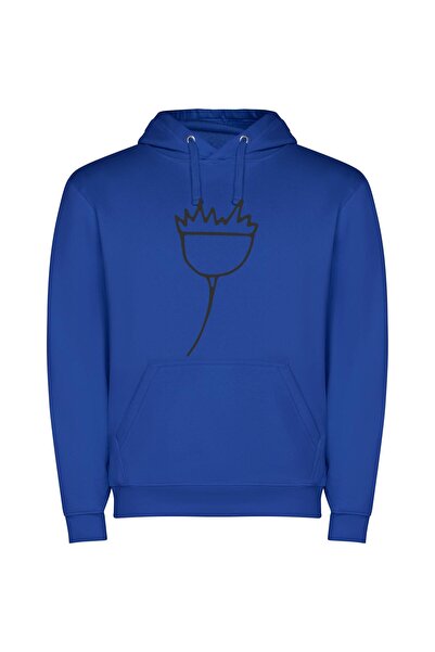 iLovePrints Simplistic Floral Line Art Φούτερ με κουκούλα σε χρώμα Μπλε