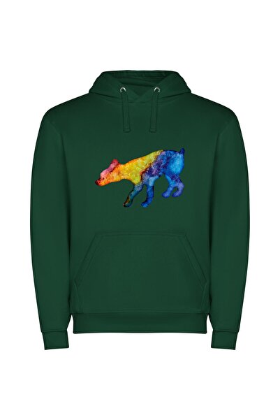 iLovePrints Vibrant Rainbow Bear Φούτερ με κουκούλα σε χρώμα Πράσινο