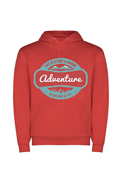 iLovePrints Daring Life's Adventurous Sign Φούτερ με κουκούλα σε χρώμα Κόκκινο