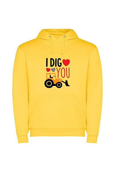 iLovePrints Romantic Tractor Messages Φούτερ με κουκούλα σε χρώμα Κίτρινο