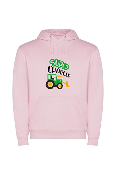 iLovePrints Supercharged Tractor Art Φούτερ με κουκούλα σε χρώμα Ροζ