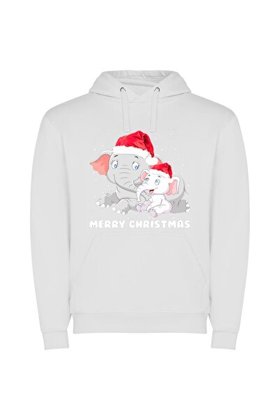 iLovePrints Festive Elephant Extravaganza Φούτερ με κουκούλα σε χρώμα Λευκό