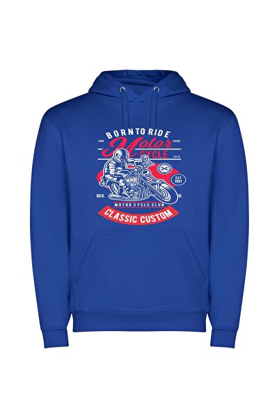 iLovePrints Logo Zoom: Illustrator Motorcycles Φούτερ με κουκούλα σε χρώμα Μπλε