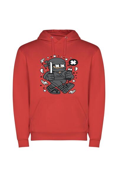 iLovePrints Inked Urban Samurai Ninja Φούτερ με κουκούλα σε χρώμα Κόκκινο