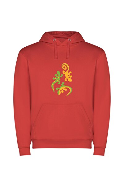 iLovePrints Colorful Gecko Illustration Φούτερ με κουκούλα σε χρώμα Κόκκινο