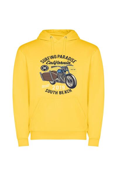 iLovePrints Surfing Motorcycle Dream Φούτερ με κουκούλα σε χρώμα Κίτρινο