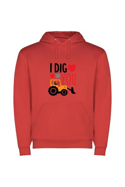 iLovePrints Romantic Tractor Messages Φούτερ με κουκούλα σε χρώμα Κόκκινο