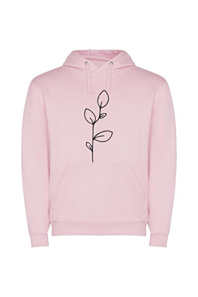 iLovePrints Elegant Floral Line Sketch Φούτερ με κουκούλα σε χρώμα Ροζ