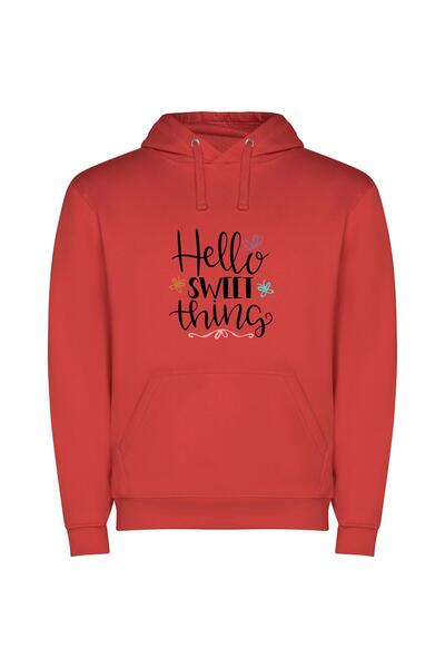 iLovePrints Cute Handwritten Greetings Φούτερ με κουκούλα σε χρώμα Κόκκινο
