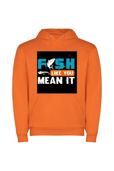 iLovePrints Fins Up, Fish Lover! Φούτερ με κουκούλα σε χρώμα Πορτοκαλί