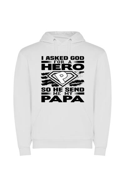 iLovePrints Papa, My Unlikely Hero Φούτερ με κουκούλα σε χρώμα Λευκό