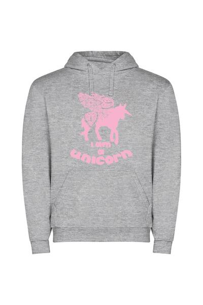 iLovePrints Majestic Floral Unicorn Φούτερ με κουκούλα σε χρώμα Γκρι