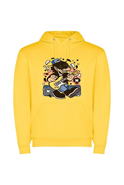 iLovePrints Electric Rockstar: Cartoon Edition Φούτερ με κουκούλα σε χρώμα Κί...