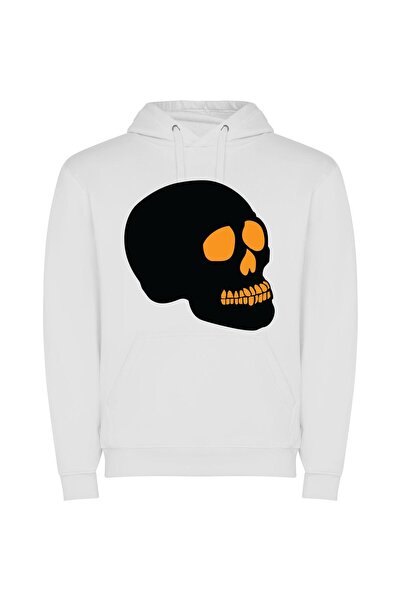 iLovePrints Sinister Orange Skull Φούτερ με κουκούλα σε χρώμα Λευκό