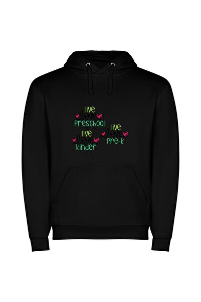 iLovePrints Live, Love, Preschool Life Φούτερ με κουκούλα σε χρώμα Μαύρο