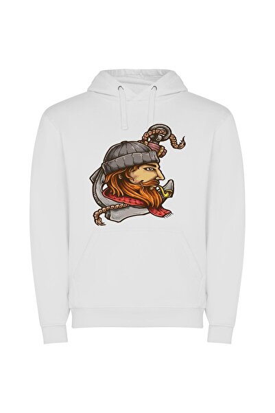 iLovePrints Bearded Viking Warrior Φούτερ με κουκούλα σε χρώμα Λευκό